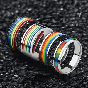 Explosive Bisexual Rainbow Stainless Steel Ring Ring Gay Ring Jewelry Stack