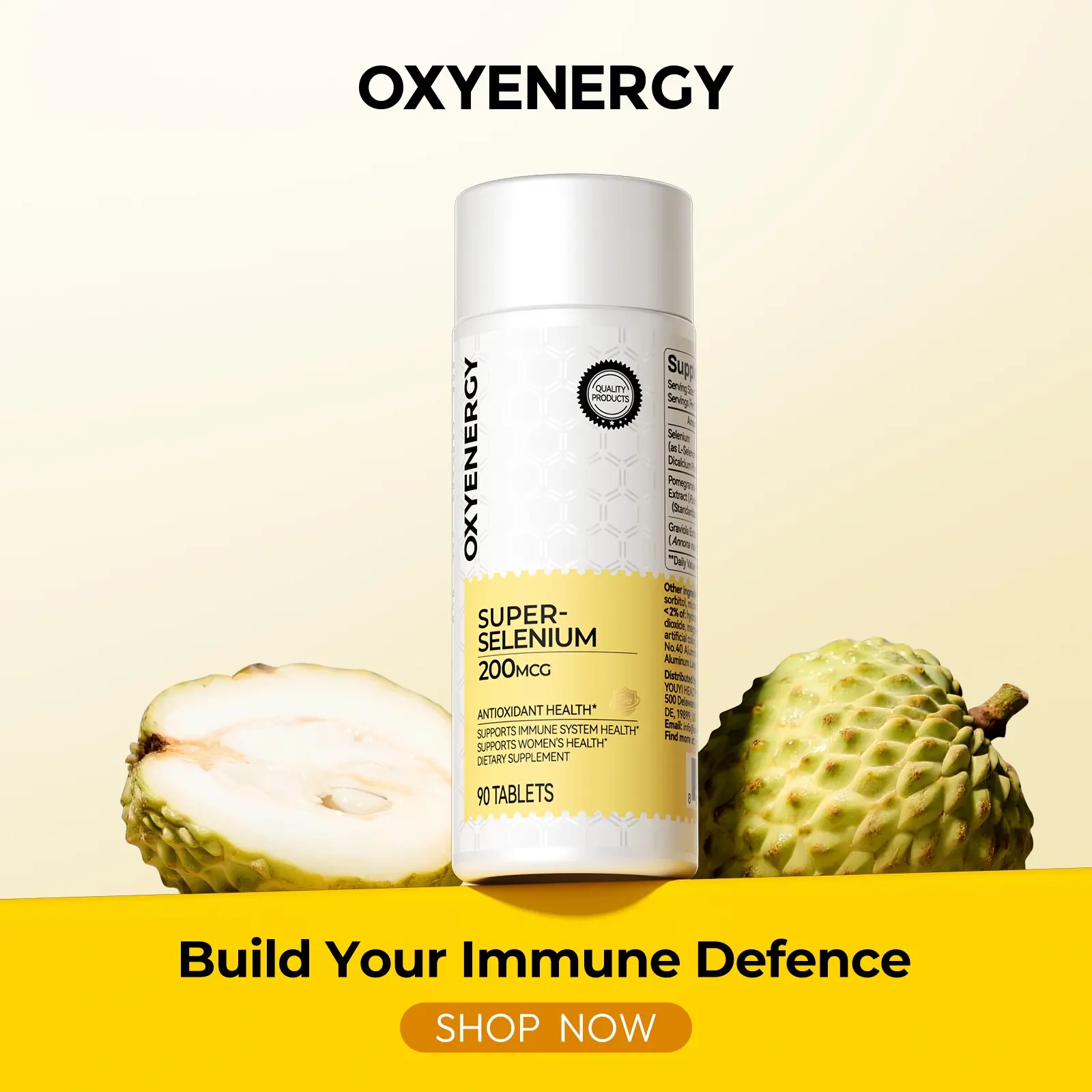 Oxyenergy Edible Organic Selenium Dietary Supplement Pack - 200mcg Selenium, Ellagic Acid, Graviola, Essential Minerals, Gluten-Free, Sugar-Free, Immune Support, Antioxidant Defense - 90 Tablets