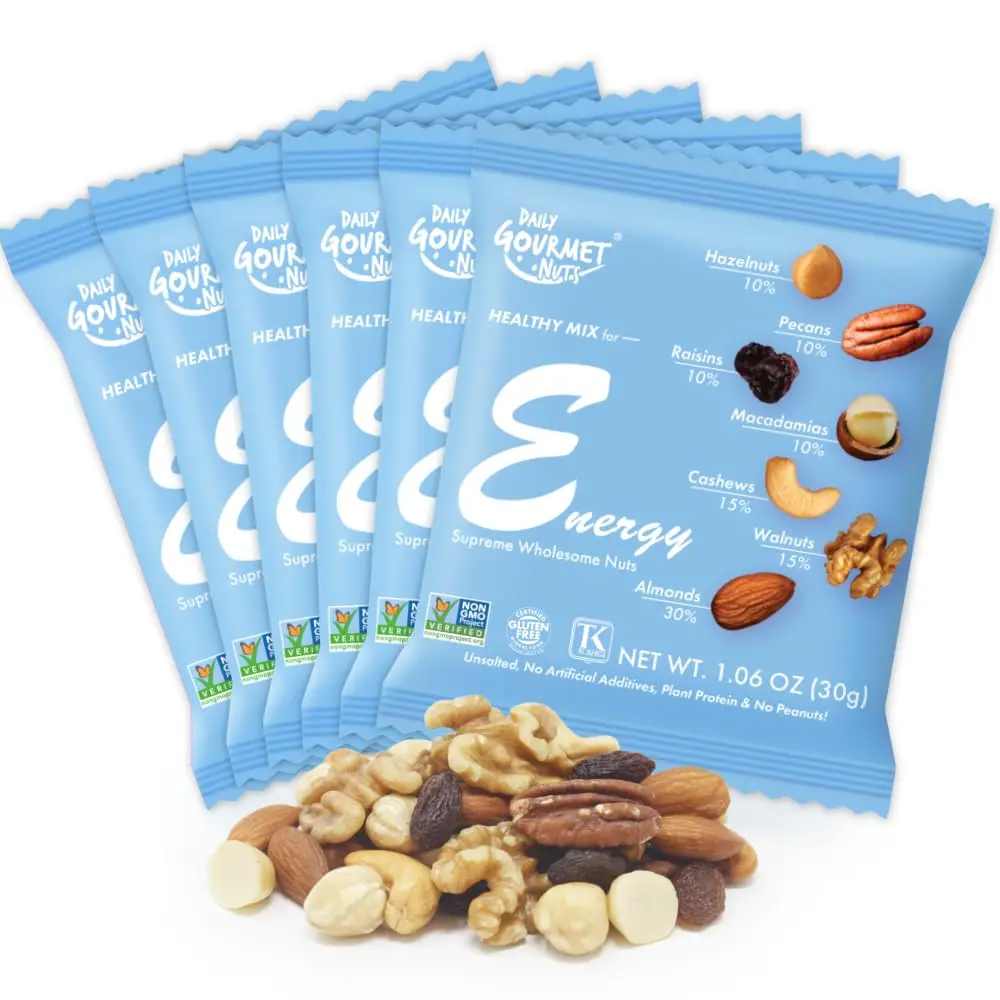 Daily Gourmet Nuts Dried Mixed Nuts & Fruit Snack - Unflavored, Natural, Gluten-Free Energy Option with Walnuts, Macadamia, 24-Pack or 48-Pack Healthier Choice