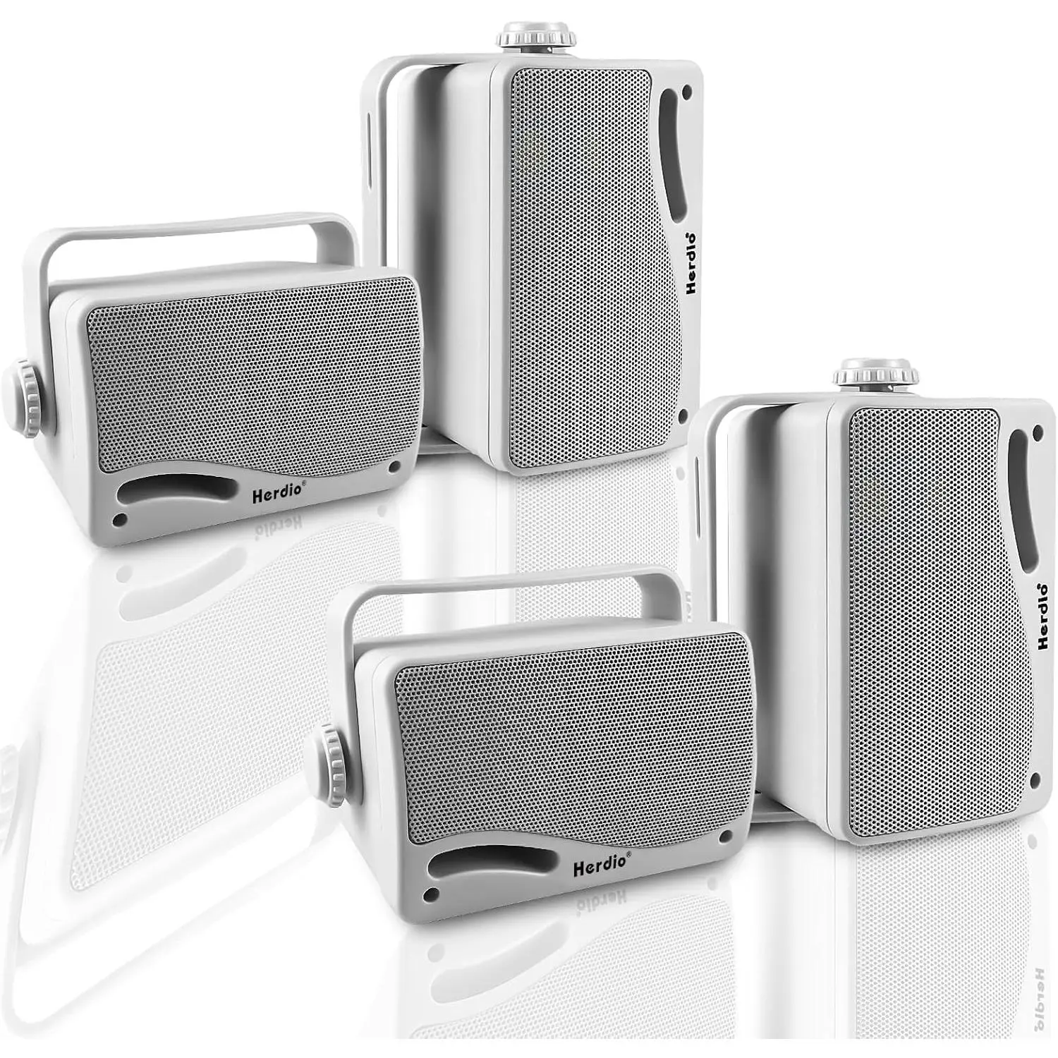 Herdio 3.5-Inch Wireless Bluetooth Waterproof Outdoor Speakers (4-Pack, White) - 400W Superior Audio, Mobile Streaming, Stable Connection, Surround Sound, All-Weather Durability & Protection, Home Patio Use, Wall Mount, 3.5 Inches, Bass Boost