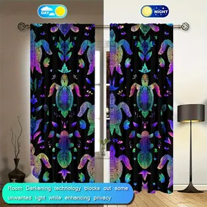 2-piece Rainbow Turtle Curtains, suitable for children, boys, girls, and adults to decorate their rooms. Made of semi blackout polyester material, suitable for bedrooms and living rooms, and for window decoration throughout the year