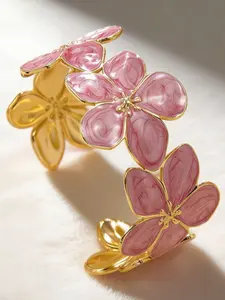 Women's Flower Enamel Open Trendy Bangle, Vintage Floral Bracelet, Elegant Romantic Style for Daily Party Wedding Jewelry