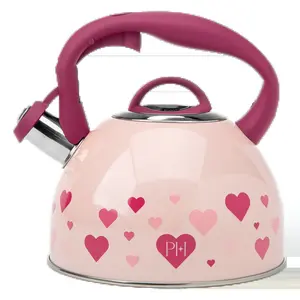 Paris Hilton Whistling Tea Kettle Stainless Steel, Shimmering Finish with Heart Decal, 2.2-Quart, Pink Paris Hilton