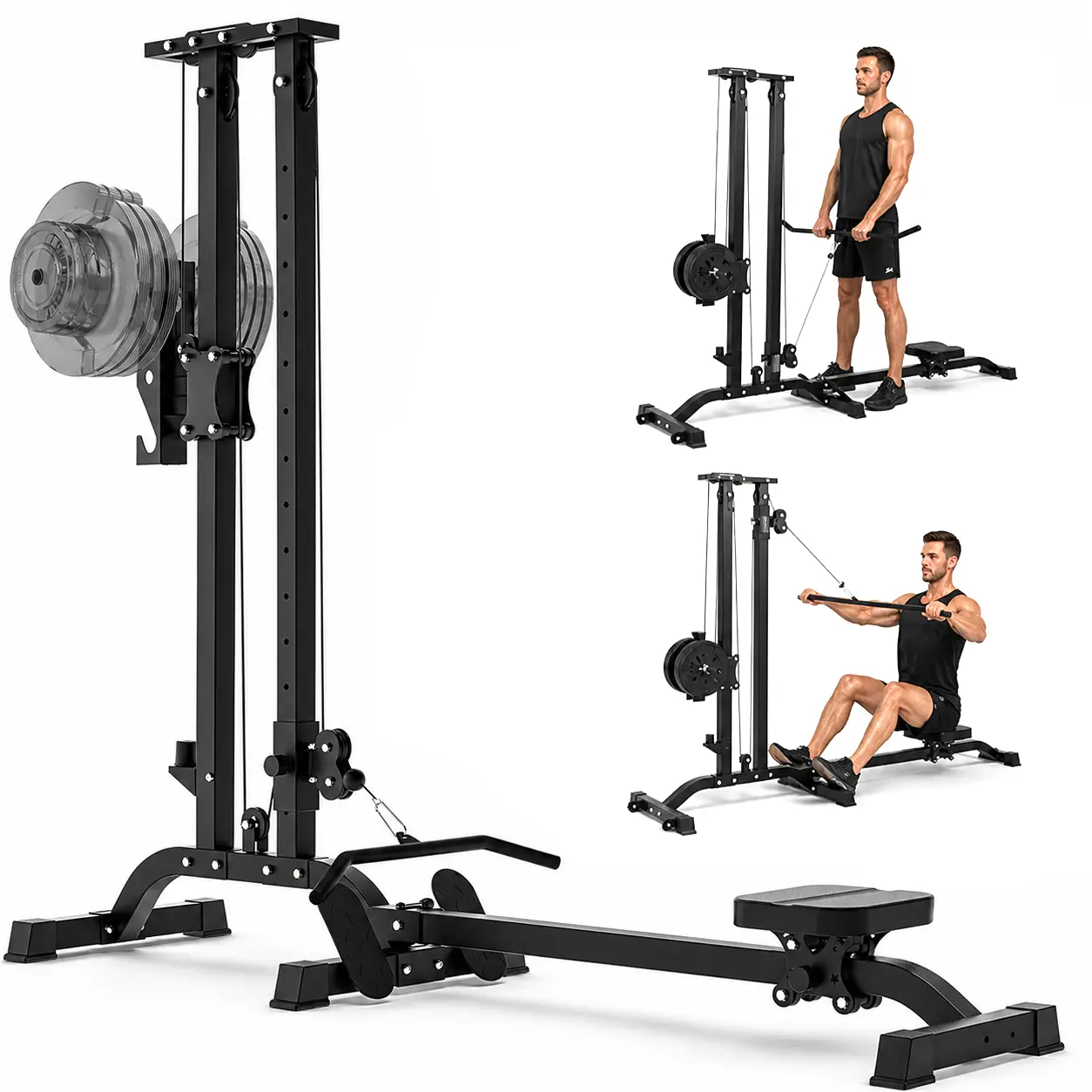 [New deals] CR63 TOUSAINS Foldable Cable Machine, 330LBS Strength, Back Exercise, LAT Tower and LAT Row Cable Machine for Home Gym Dumbbell Clamps
