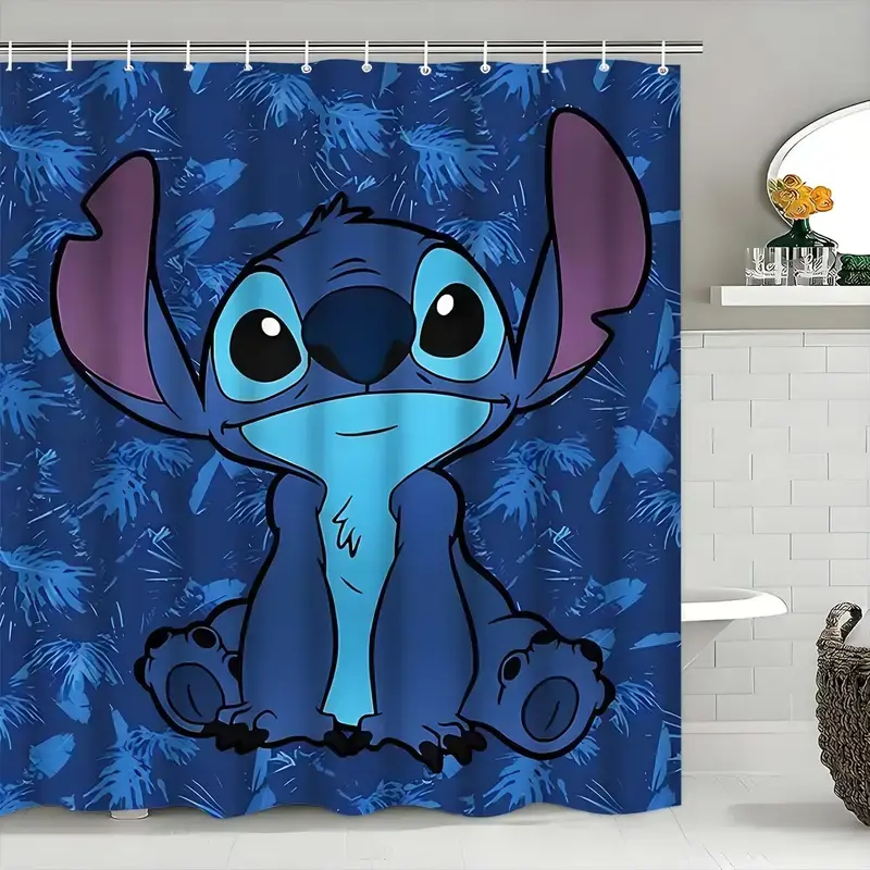 Disney Classic Lilo & Stitch Decorative Shower Curtain, Cartoon Graphic Design, Durable Fabric Handles Daily Showers, Bright Bathroom Personality Accent, Fits Most Tubs and Stalls, All-Season Bathroom Accessory, Bathroom Shower Curtains, Cartoon Graphic S