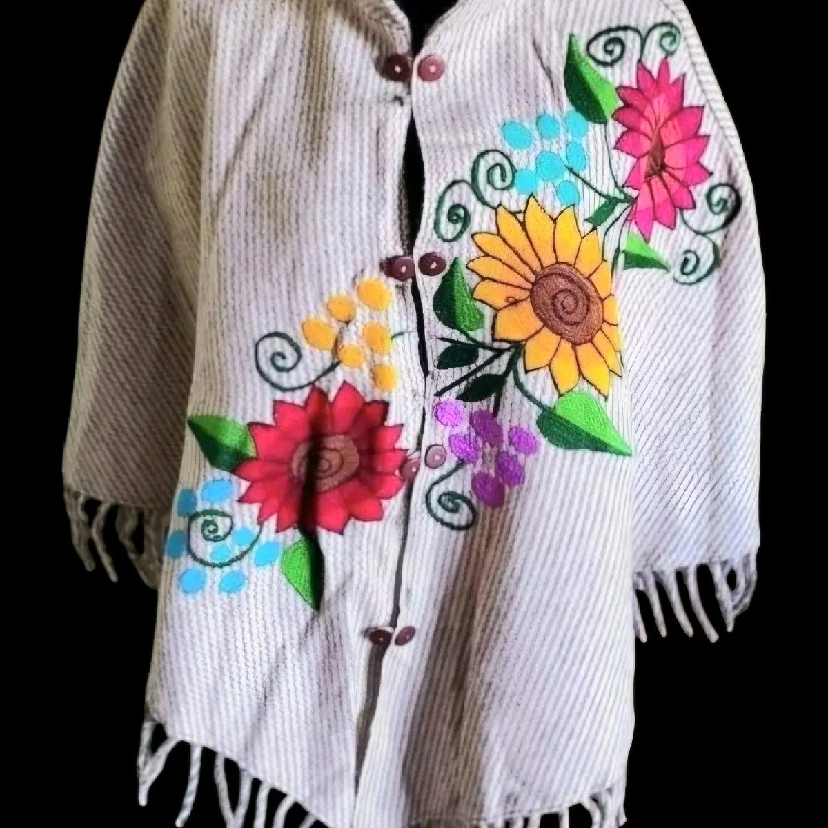 Traditional Mexican Embroidered Poncho