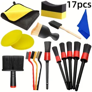 Ultimate Car Cleaning Care Set, 17-Piece Kit Includes Dust Brush, Sponge Brush, Waxing Sponge & More, Car Detailing Brushes, Comprehensive Auto Detailing Tools
