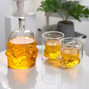 High Borosilicate Glass Decanter and 2 Whiskey Glasses Set, Creative Wine Aerator for Bourbon Brandy Vodka Scotch, Perfect Gift for Men