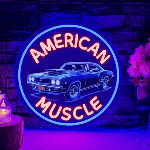 1pc"AMERICAN MUSCLE" LED Sign Neon Light, Led Light Up, Powered by USB, Vibrant Car Sign Cool Wall Hanging Art Neon Sign for Auto Repair Shop, Garage, Parking Lot, Racing Track, Game Room, Man Cave, Party, Gift for Man, Led Neon Lights