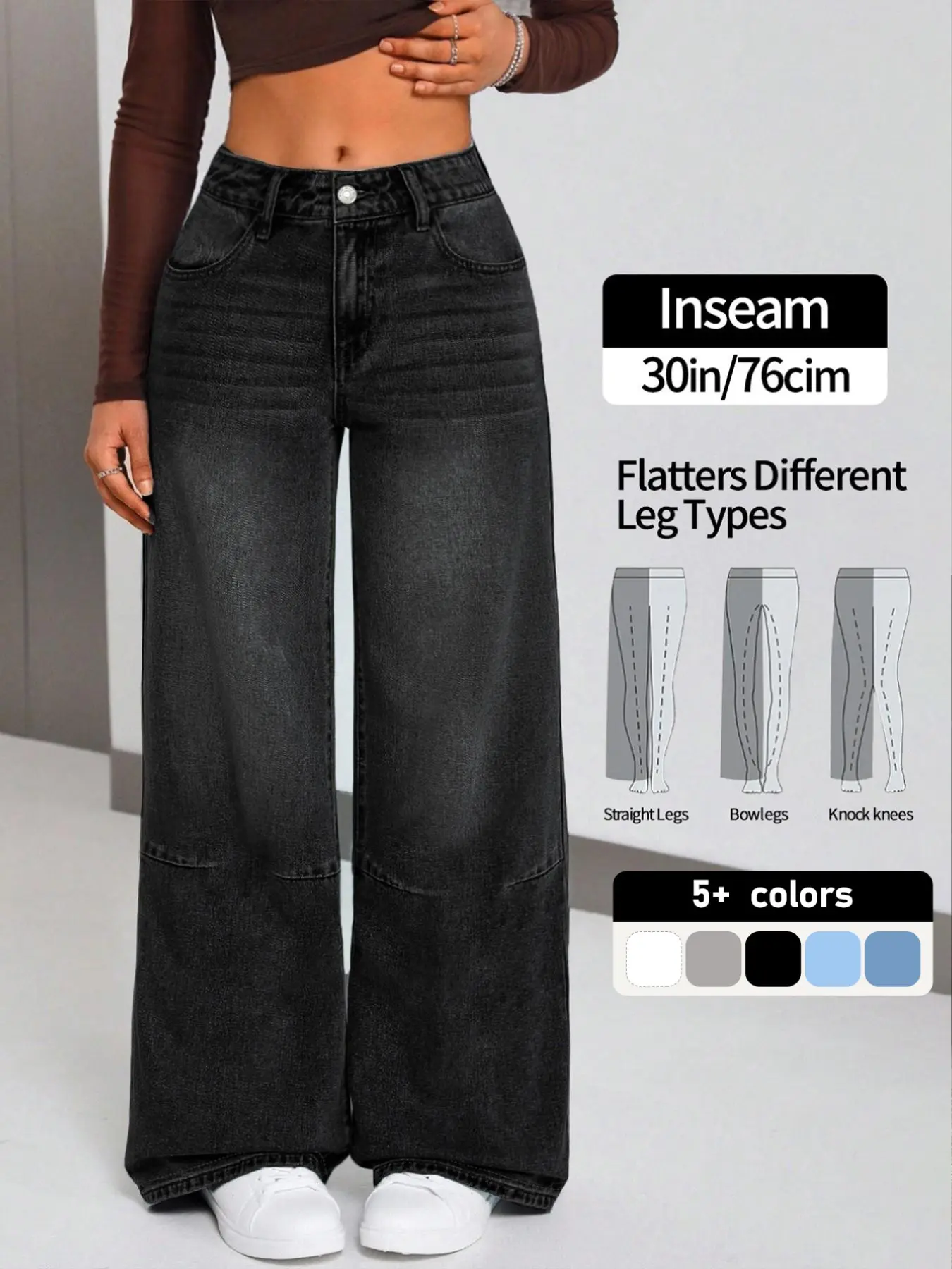 Women's Wide-Leg Denim Jeans, Button, Vintage Washed Boyfriend Style, Comfortable Fabric, Street Fashion Y2K, Long Casual Trousers