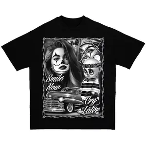 [100% Cotton] Smile Now Cry Later Chicano Clothing Gangster Streetwear Graphic Tee for Men Women T-Shirt Daily Wear Summer Fashion Gift