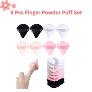8PCS Mini Finger Powder Puff – Triangle Velour Puffs for Face, Setting Powder, Under Eye & T-Zone, Reusable Small Makeup Sponges for Women