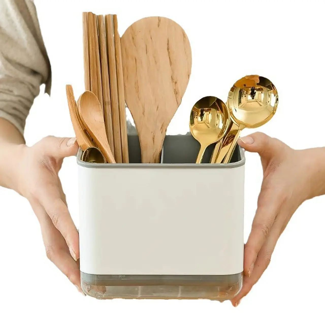 Multi-Functional Draining Cutlery Storage Rack for Kitchen, Plastic Utensil Organizer Box with Chopsticks Holder, Spoon Holder for Home Use Kitchenware