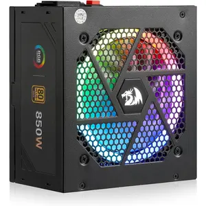 Redragon RGPS-850W 80+ Gold 850 Watt ATX 3.0 & PCIe 5.0 Fully Modular Power Supply w/ 80 Plus Gold Certified, Compact 160mm Size, Smart ECO Low Noise RGB Fan, 100% Japanese Capacitors, Full Mod Cables