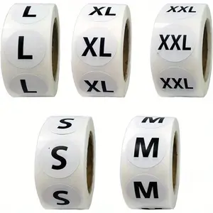 5 Rolls（2500 PCS） Round Clothing Size Stickers, Self-Adhesive Size Labels, Sticky Labels, Pre Cut Stickers, Removable Tag Stickers, S M L XL XXL Universal Size Markers, Round Sticker Labels for T-Shirts, Garments, Clothes Boutique and Retail Store Use
