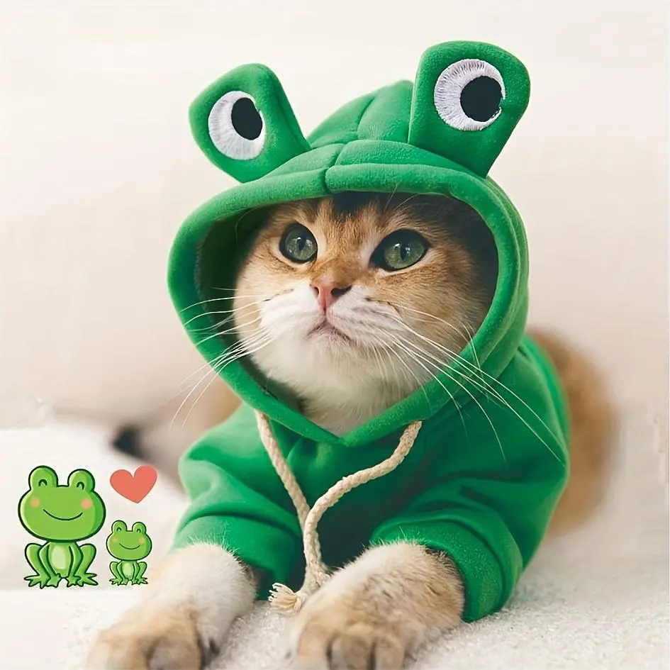 Frog Design Pet Hoodie, Cute Warm Pet Clothes, Soft Comfortable Pet Clothing for Small Medium Dogs & Cats, Kitten Clothes, Dog & Cat Clothing Supplies