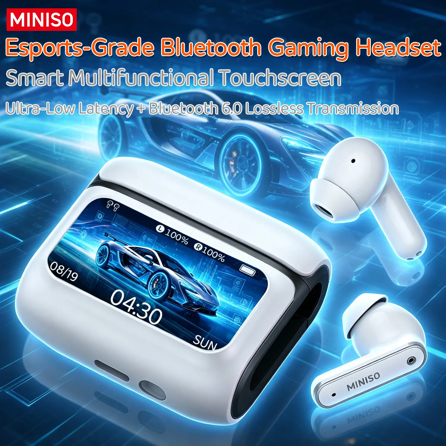 MINISO MS128 Wireless Earbuds, TWS Bluetooth 6.0Headphones, Touch Control LCD Full Color Display ScreenEar Buds, Wireless Earphones with Mic