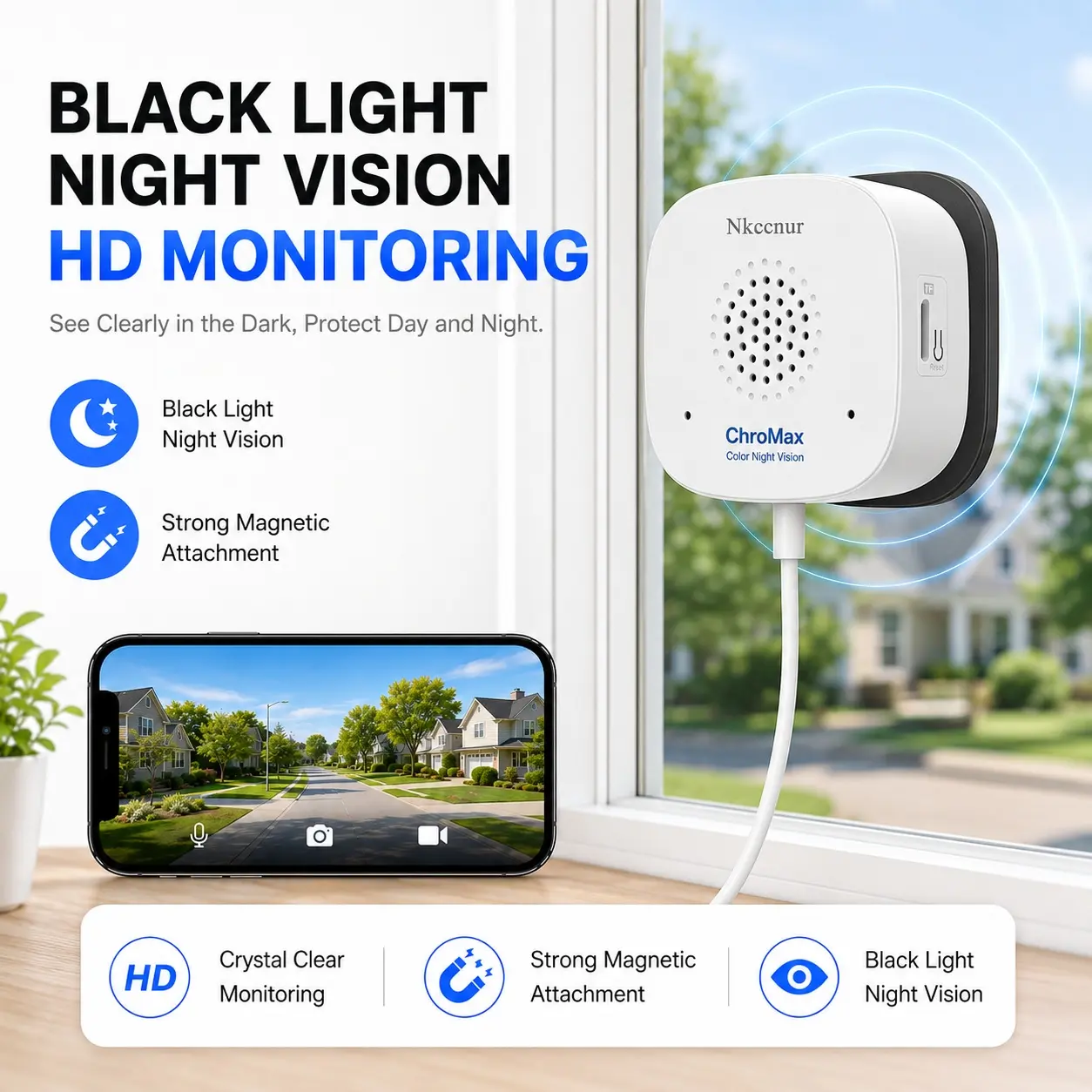 NKCCNUR 1PC/2PCS 6MP High Definition Window Security Camera - Indoor Wi-Fi Security Camera & System with 5GHz Network, AI Night View, Motion/Human Detection, 911 Emergency Alarm, 2-Way Audio, Easy Quick Installation