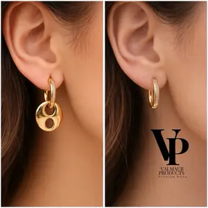 Valmaur Products Golden Duo Hoops 2-in-1 Earrings Gold Plated Luxury Jewelry for Women Skin Repair