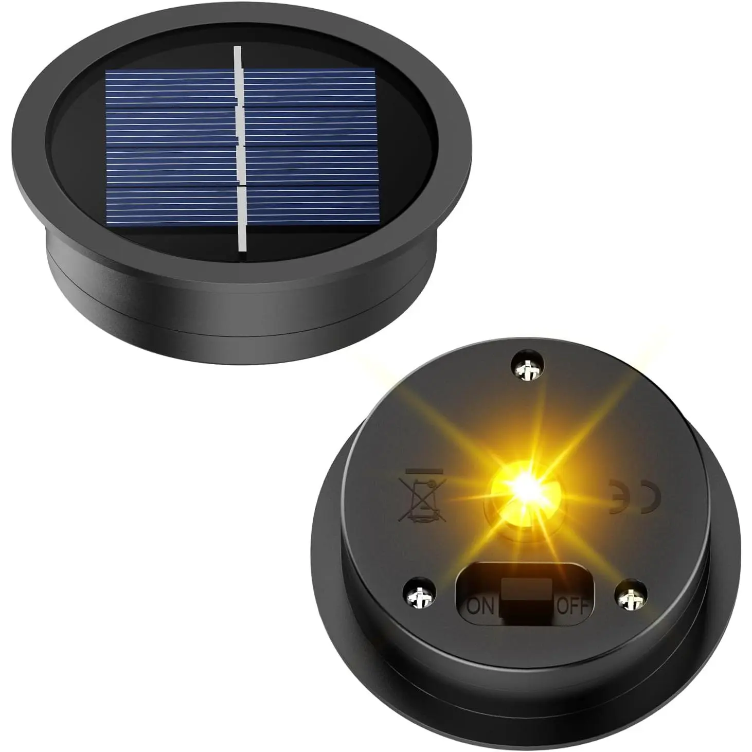 2 Pack Replacement Solar Light Parts Waterproof Solar Light Replacement Top with LED Bulbs for Solar Lanterns Top Size 2.76 inches Bottom Size 2.36 inches