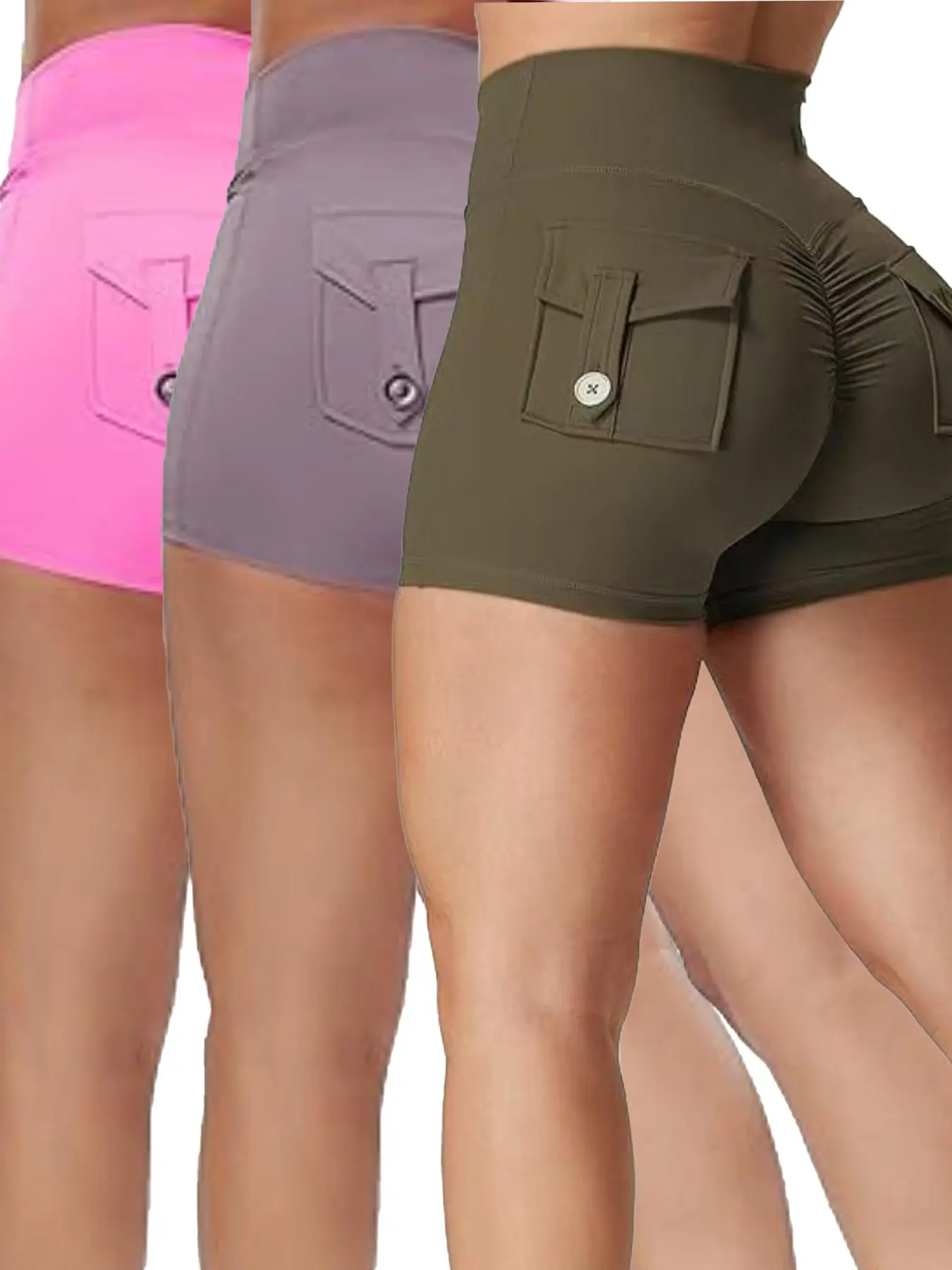 Women's High Waist Sport Shorts with Pockets, Athletic Wear Shorts, Summer Sports Shorts, Breathable Compression Yoga Pants, Gym Fitness Biking Shorts, Athleisure Shorts, Fitness Workout Shorts, 3 Pack
