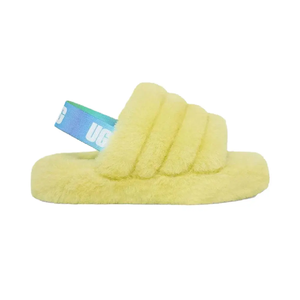 UGG Fluff Yeah Slide Sandals for Preschool Girls (6-7 Years), School & Casual Wear, Pollen Gradient, Round Toe, Flat Heel, Slip-On, Soft Sole, Playful Look (1120030K-PGRD)