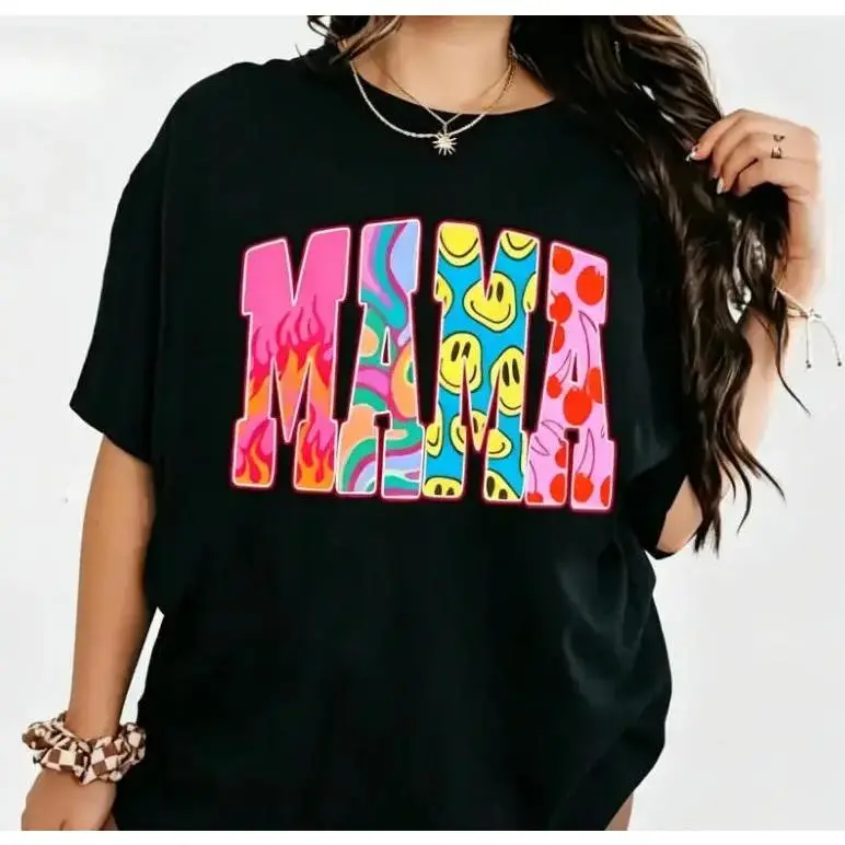 Cute Y2K Graphic T Shirt for Women, Colorful Smile Face Letter Print Tee, Aesthetic Oversized Shirt, Trendy Summer Casual Top, Retro Streetwear Clothing, Funny Happy Graphic Tee, White Short Sleeve Shirt, Y2K Fashion Outfit, Girl Gift Idea, Vintage Inspir