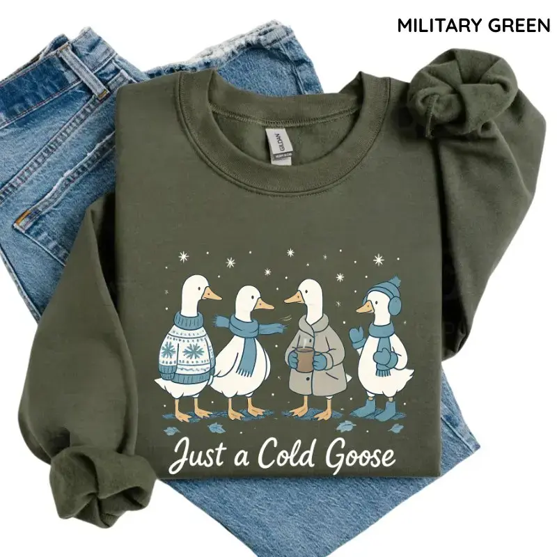 Just A Cold Goose Sweatshirt, Funny Winter Goose Crewneck, Cute Cozy Duck Graphic Hoodie, Retro Winter Animal Outfit, Cold Weather Aesthetic Apparel, Funny Holiday Gift for Women and Men - HUNTWEAR SHOP