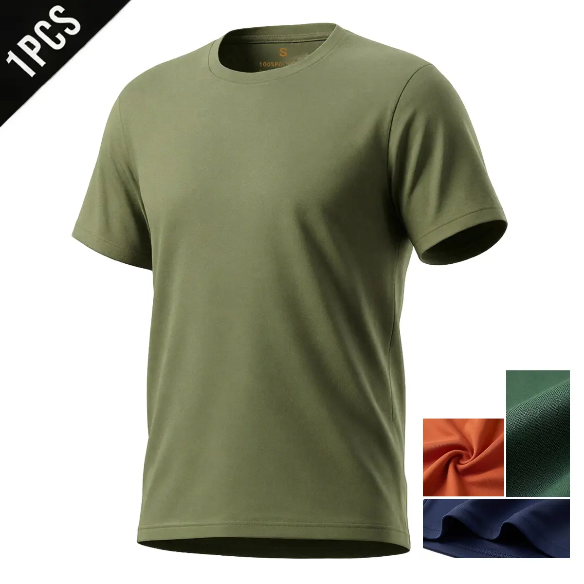 Men's breathable solid color T-shirt – regular shoulder short-sleeve T-shirt for summer, cotton crew neck, lightweight and cool, quick-drying after washing