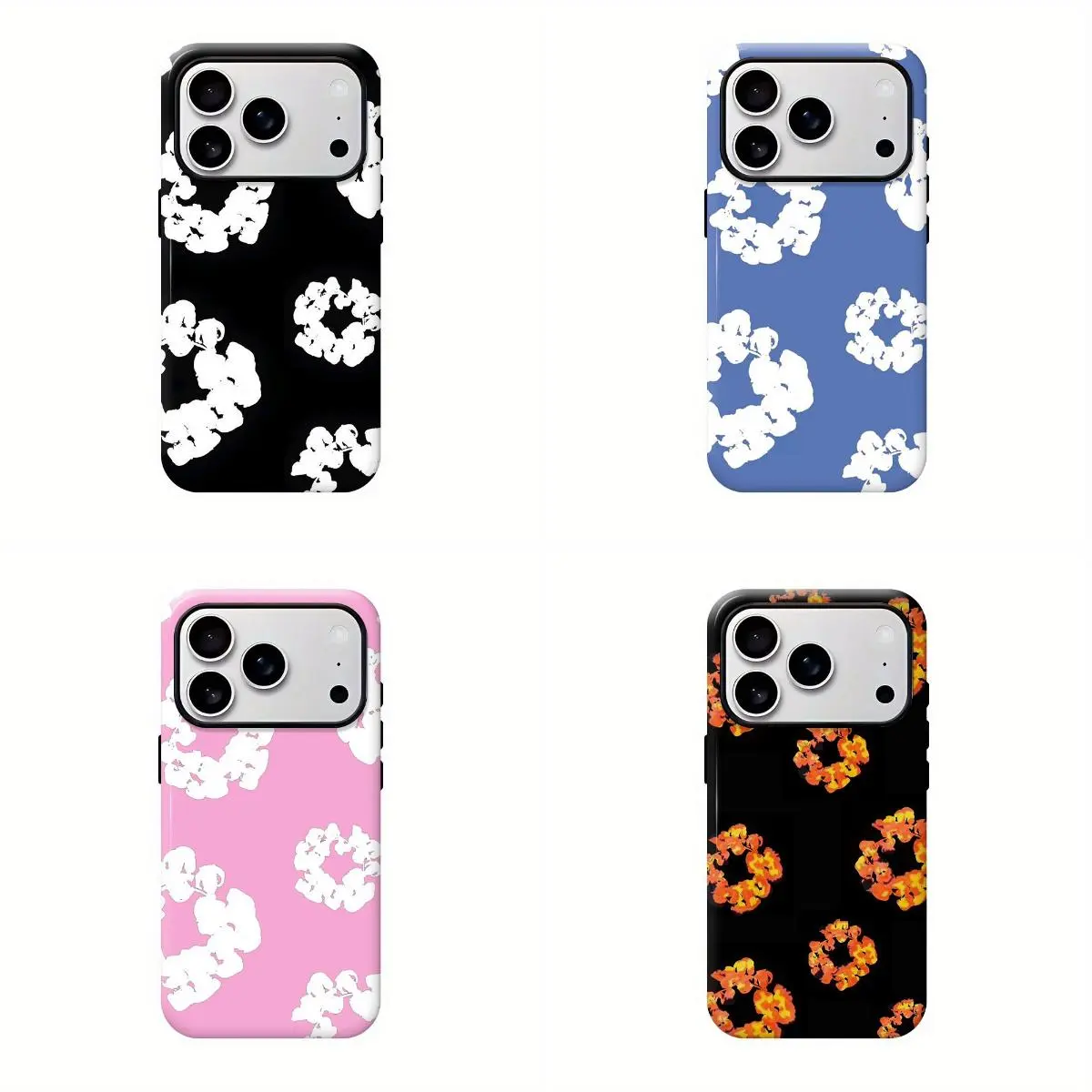 Luxury Denim Tears Style Black & White Cotton Wreath Heavy-Duty Smartphone Case - Shockproof Drop Protection, Durable Hard Cover for iPhone 11-17 Pro Max Plus, Custom Handheld Cellphone Devices