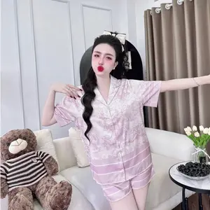 Women's Latin Silk Pajama Set - Short Sleeves & Short Pants - Đồ Bộ Lụa Latin Tay Ngắn Quần Đùi Mặc Nhà Comfortable Home Wear