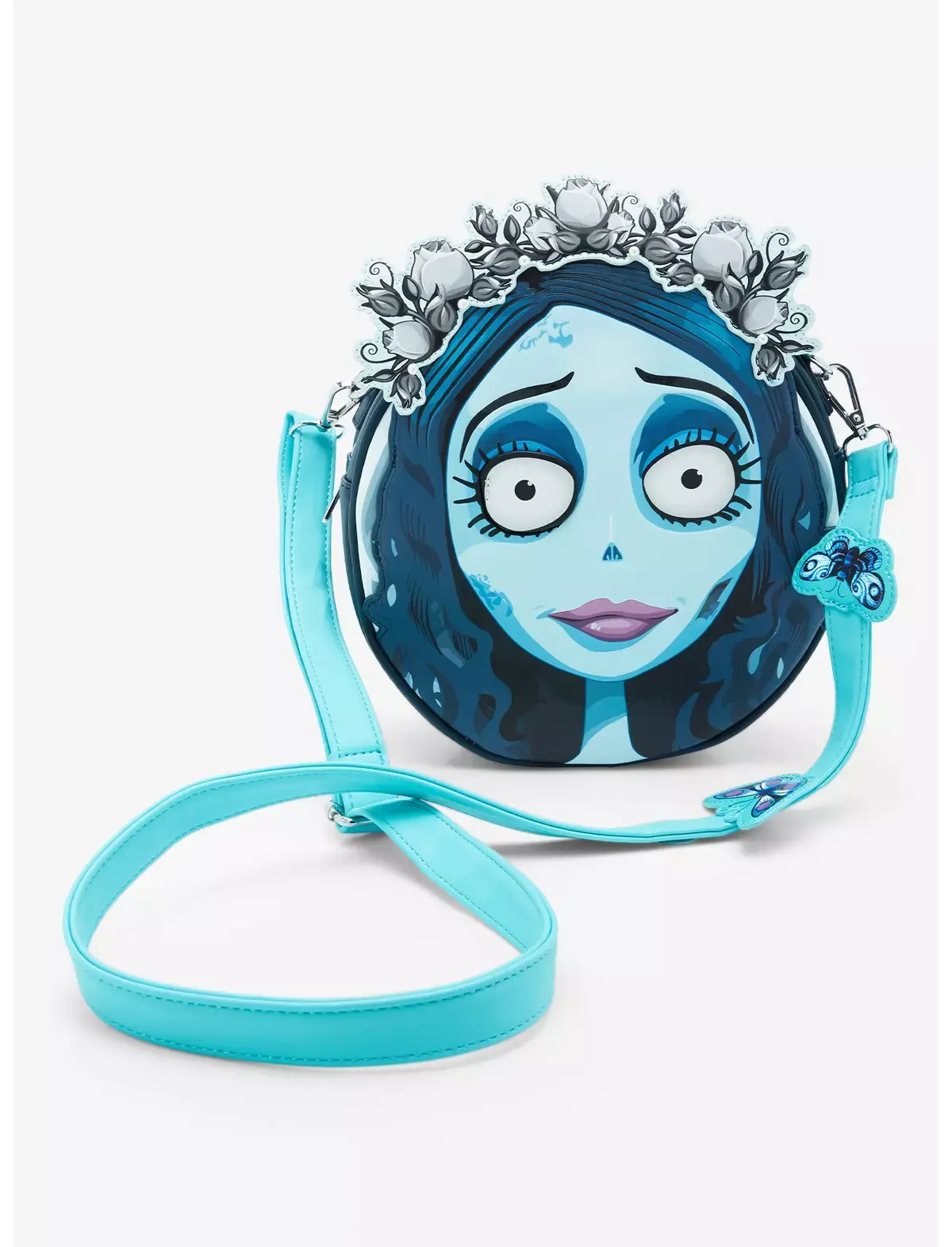 Women's Gothic Corpse Bride Emily Graphic Crossbody Bag, Faux Leather, Adjustable Strap, Metal Hardware