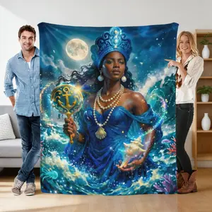 Yemoja Yemayá Flannel Blanket, Water Goddess Orisha Mother Throw Blanket, Lightweight Cozy Sofa Blanket, Spiritual Living Room Decor, Perfect Gift