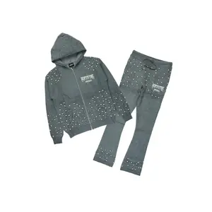 Twinkle Charcoal Rhinestone Hoodie Stacked Flare Track Set