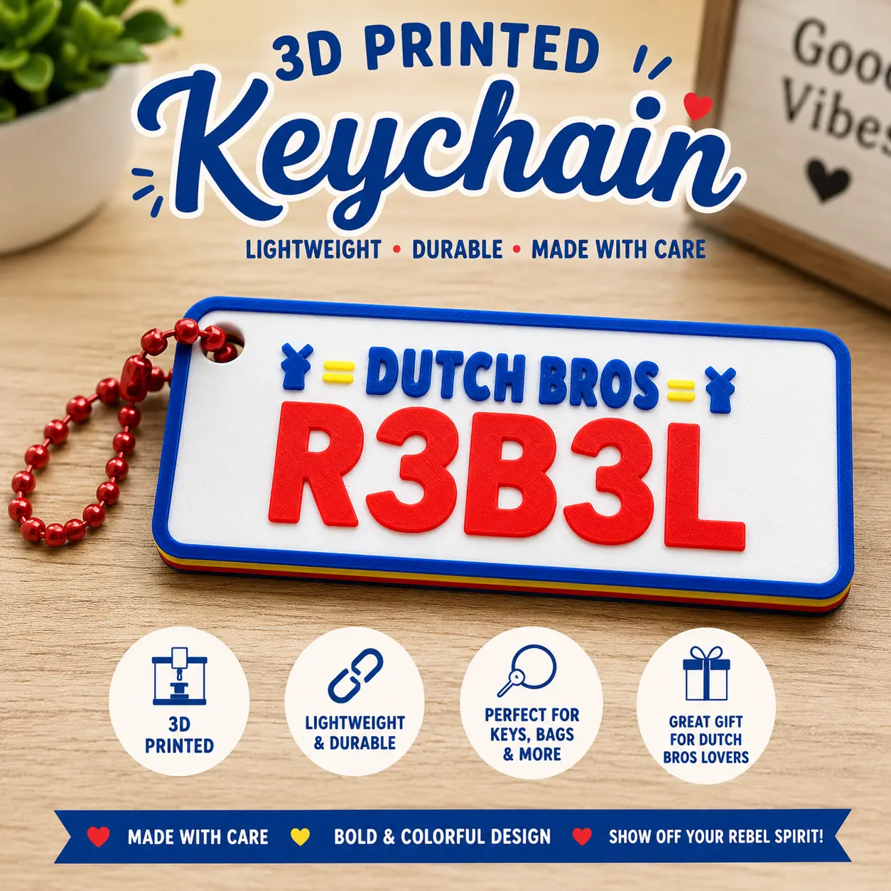 Dutch Bro Keychain, Fashion Accessory, Costume Jewelry Keychain for Daily Use