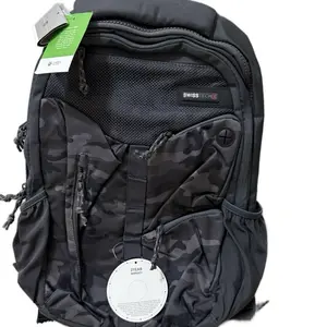 Swiss Tech Black Camo Backpack with 2-Year Warranty and Green Tag Design