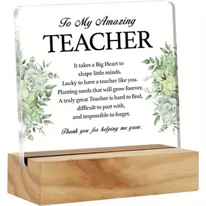 To My Amazing Teacher Acrylic Desk Plaque, Thank You Teacher Gift, Wooden Base Desktop Decor Teacher Appreciation Present,summervibes