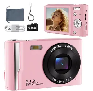 Light Pink Portable Digital Camera, New Style Pocket Vlogging Camera with 32GB SD Card, Wrist Strap, Self-Timer, Anti-Shake, 16X Zoom, FHD 1080P Point-and-Shoot for Daily Photography, Ideal Holiday Gift