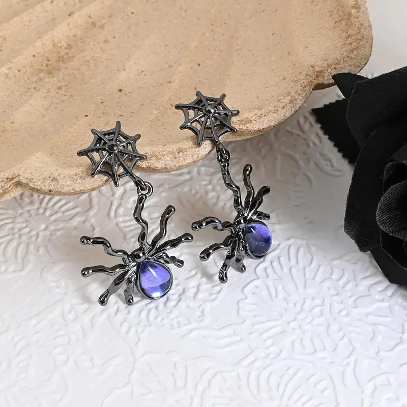 Halloween Earrings Black Spider Earrings with Moonstone Earrings Punk Earrings for Women Halloween Party Earrings for Halloween Accessories