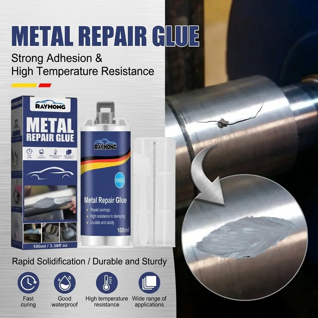 Metal Repair Glue, High-Strength Casting Glue, Waterproof & Heat Resistant Epoxy Adhesive for Metal Parts, Castings & Equipment. Repairs Cracks, Wear, Scratches, Corrosion and Breaks with Strong Bonding. Easy Mix and Apply, Cures in 24 Hours.