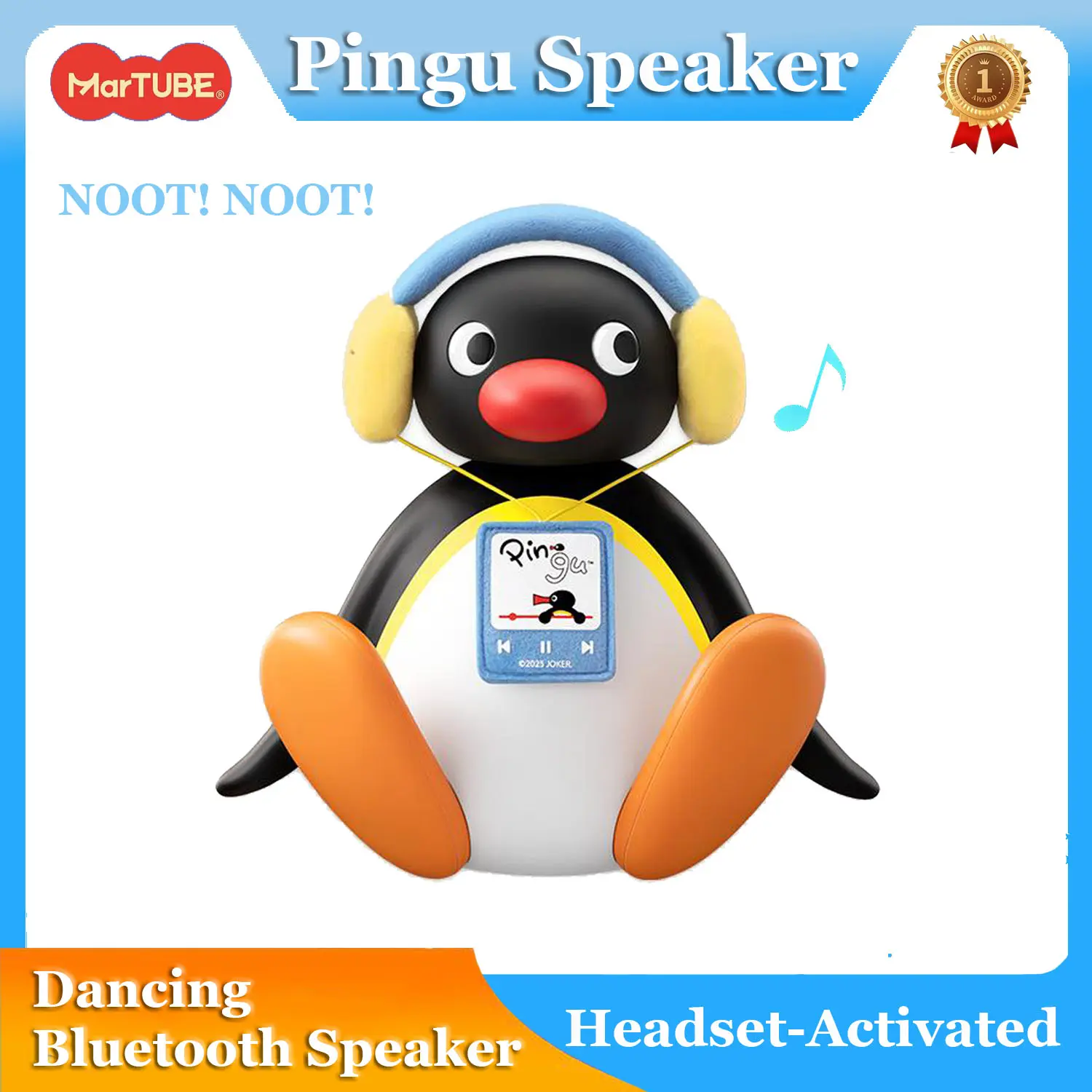 MARTUBE Pingu Portable Bluetooth Wireless Bass Speaker - Cute Bobble Head Penguin Merch, Quirky Unique Music Gifts with Batteries, Retro Mini Audio Sound System for Home Office Desk Decor