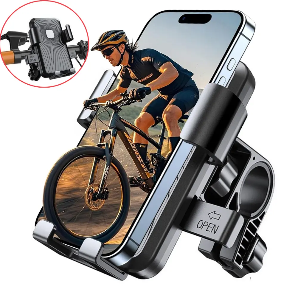 Bike Phone Holder, Motorcycle Mount - Motorcycle Phone Holder, Handlebar Cell Phone Clamp, Scooter Phone Clip Gifts for iPhone 17 Air Pro Max, 16 15 14 13 12 11 Plus, S20, 4.7 to 6.8" Smartphones