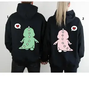 Cute Dinosaur Couple Sweatshirt, Unisex Cotton Sweater for Lovers, Valentine's Day Gift - Fabric, Bottom Valentine Matching Shirt, Valentine's Day Shirt, Couple Valentine Matching Shirt Cotton