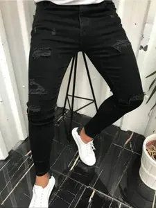 Men's Ripped Pocket Skinny Jeans, Casual Classic Comfy Stretch Regular Fit Button Fly Denim Pants for Daily Wear, Fashion Streetwear Men's Bottoms for All Seasons