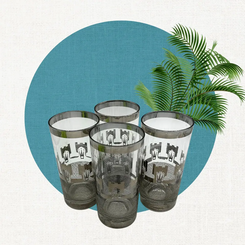 MCM 1960s Silver Band Highball Glasses, Set of 4