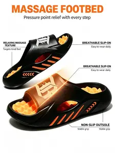 Men's Ultra Soft Anti-Slip Cloud Slides - Thick Sole EVA Upper, Cushioned Insole, Letter Print, Sporty Open-Toe Summer Slippers for Sport Recovery, Beach Use, Streetwear (Black), Anti Slip Slides