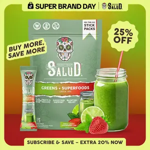 Salud 2-in-1 [Greens + Superfoods] Daily Greens Drink Mix, Agua Fresca, Gut Health & Bloating Support, Probiotics & Prebiotics, Vegan, Non-GMO, Easy-to-Drink Greens Powder (15 Servings)