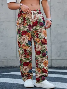 American Vintage Distressed Casual Pants, Unisex Summer Loose Straight Leg, Streetwear Camouflage Embroidery, Spring Fall Elastic Waist