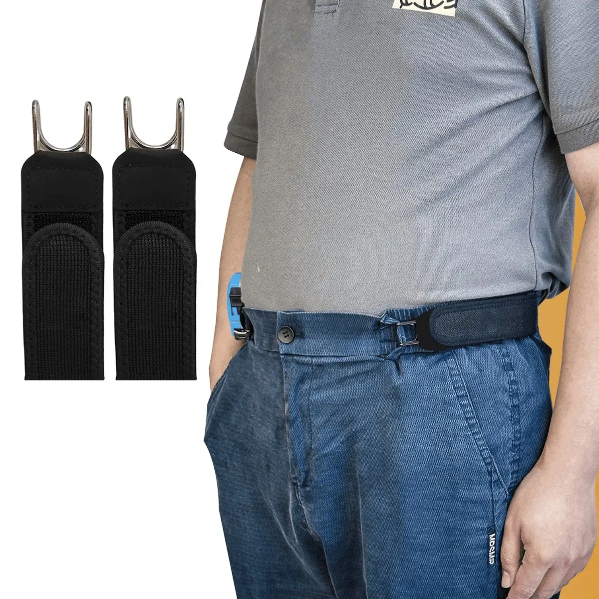 Adjustable Elastic Waistband Extender, Belt Extension, No-Buckle Lazy Belt, Unisex, Comfortable Design, Metal Hook & Velcro, Fits Jeans, Pants, Skirts, Quick Adjustment