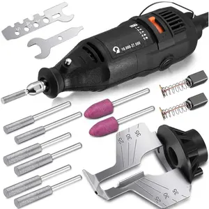 Electric  Sharpener Kit 180W Power Chain  Sharpen Tool Set with 6  Sharpening Wheels, Angle Attachment, Wrench for Sharpening Outdoor Gardening Tool 5 Speed Setting, 8000~35000 RPM